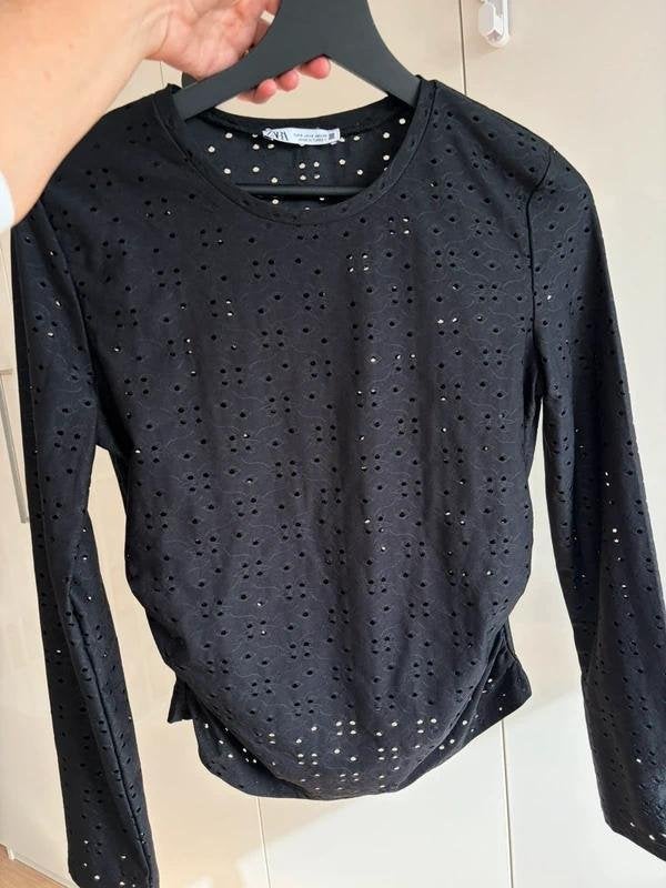 Zara broderie top zwart S longsleeve shirt, Kleding | Dames, Ophalen of Verzenden, Zo goed als nieuw, Lange mouw, Maat 36 (S)