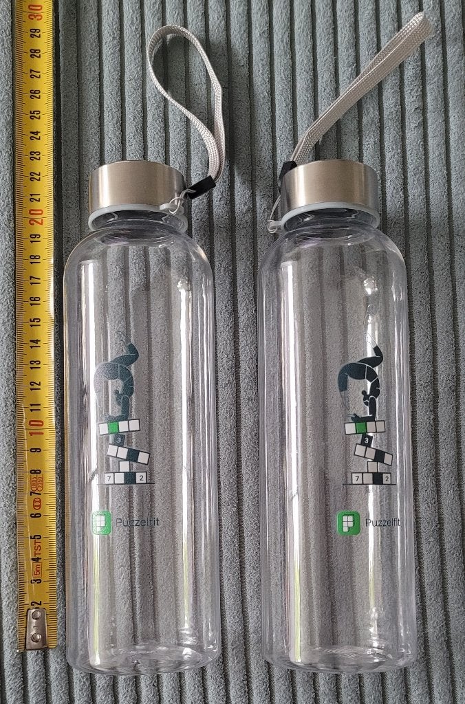 2 waterflessen 0,5L, doorzichtig met koord en RVS dop, Ophalen of Verzenden, Nieuw