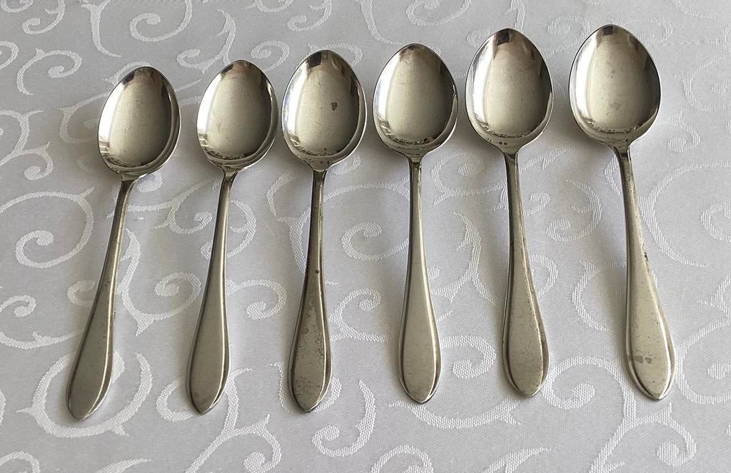 6 Verzilverde puntfilet dessertlepeltjes. 15 cm  California, Ophalen of Verzenden