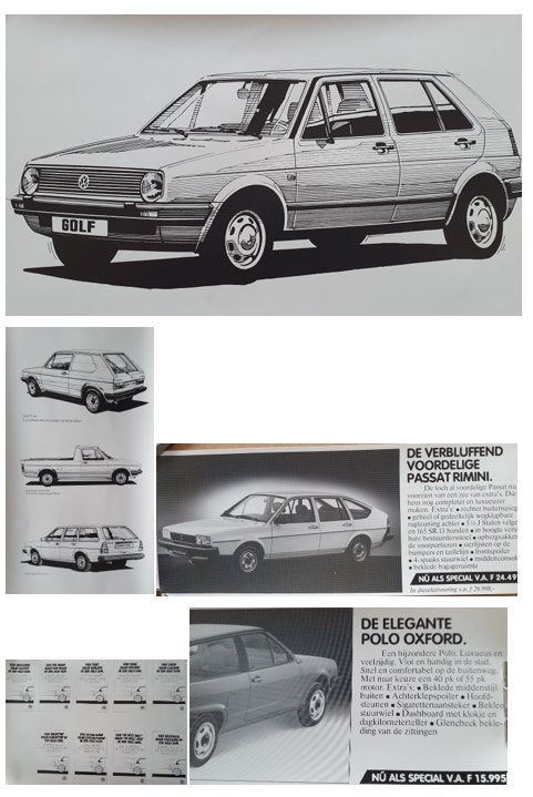 Vintage Volkswagen Golf/Passat/Polo advertentie/poster 5 x, Verzamelen, Posters, Rechthoekig Staand, Verzenden, A4 of kleiner