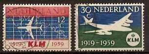 Nederland NVPH nr 729/30 gestempeld 40 jaar KLM 1959, Postzegels en Munten, Ophalen of Verzenden, Na 1940, Gestempeld