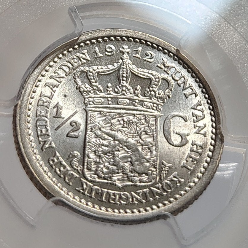 1/2 gulden 1912 Wilhelmina - PCGS MS63, Postzegels en Munten, ½ gulden, Zilver, Ophalen of Verzenden, Koningin Wilhelmina