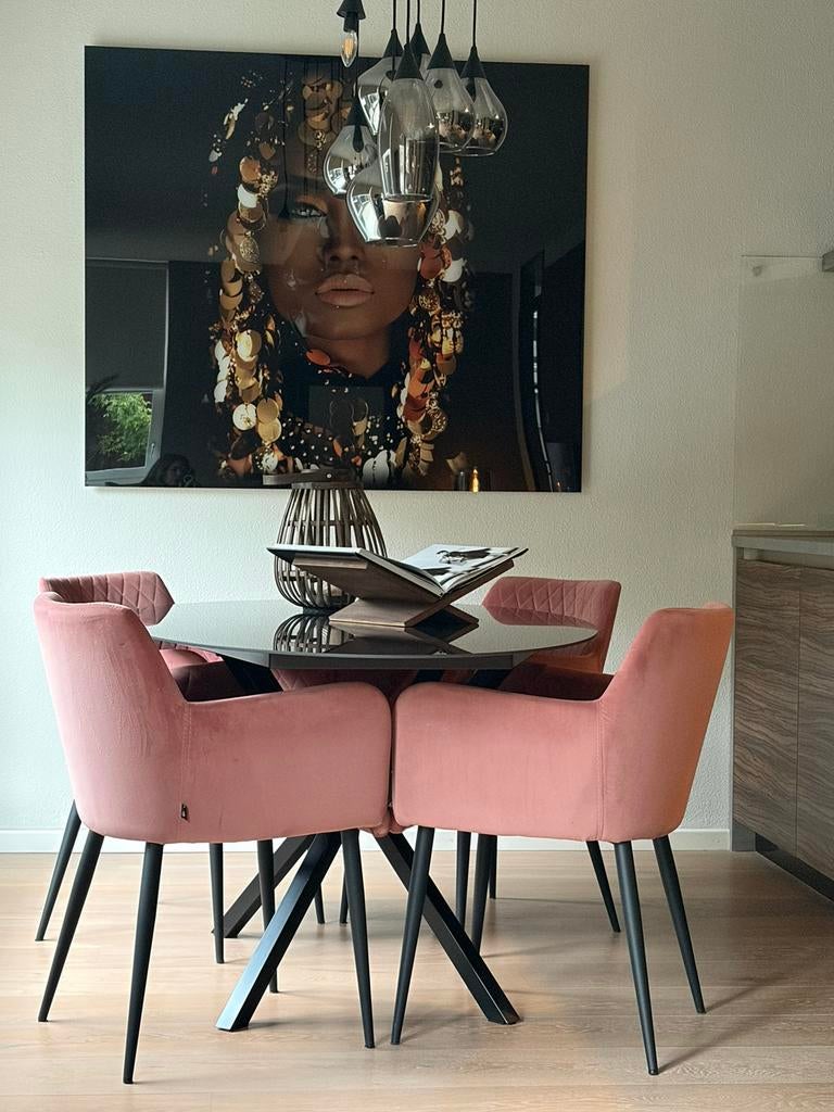 4x Dami Living eetkamerstoel roze fluweel, Huis en Inrichting, Stoelen, Ophalen, Overige kleuren, Zo goed als nieuw, Vier