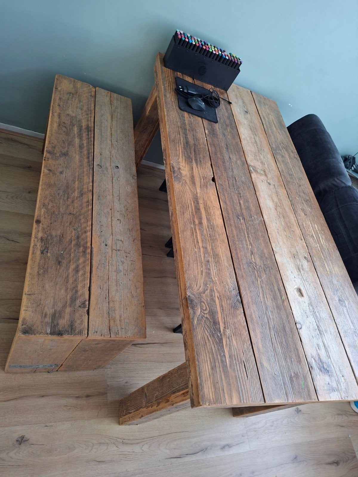 Steigerhouten tafel + bankje, Ophalen