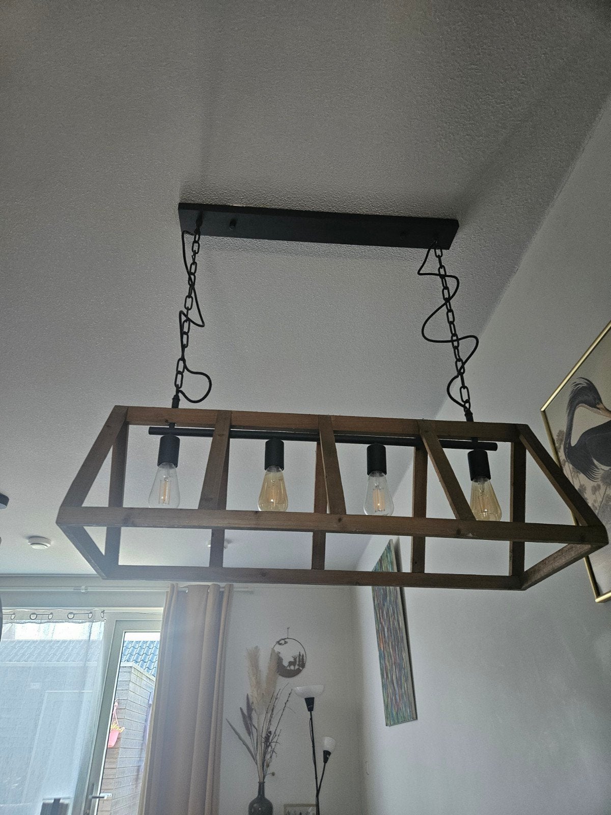 Houten industriële hanglamp Brilliant Matrix Wood, Huis en Inrichting, Lampen | Hanglampen, Ophalen, Zo goed als nieuw, Hout