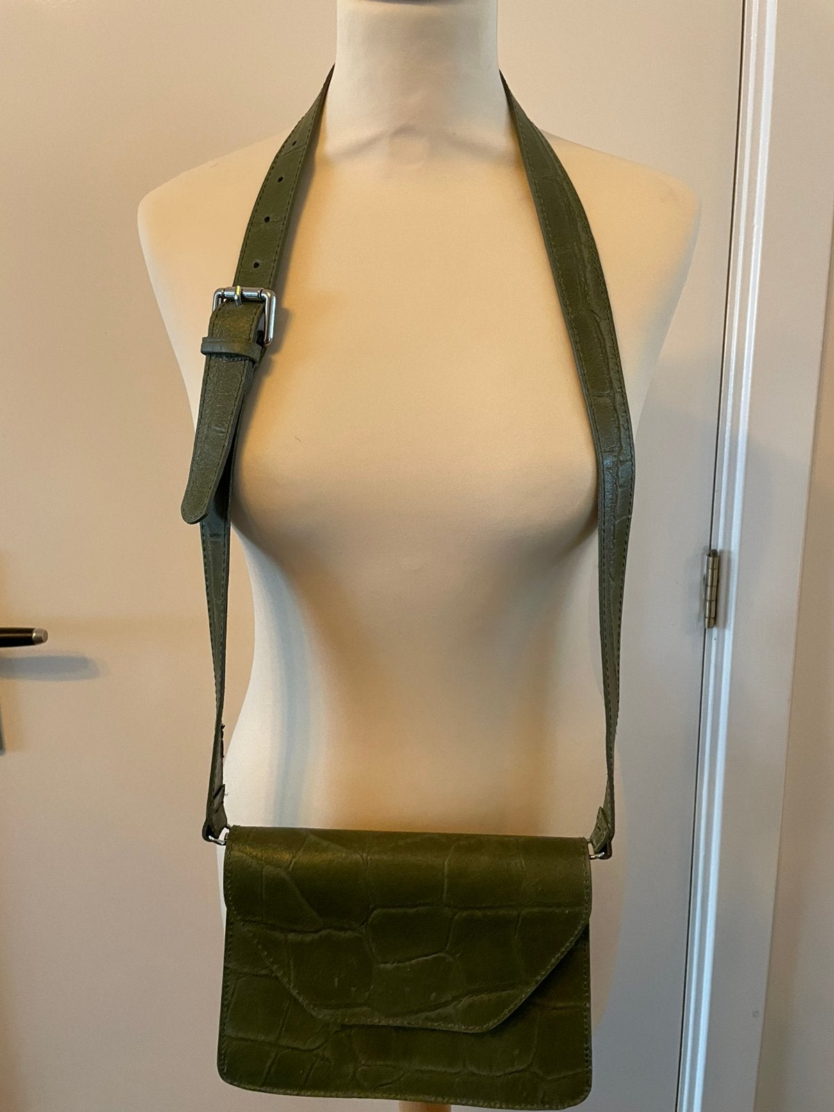 Tas leer leder Baggyshop donkergroen croco, Ophalen of Verzenden, Zo goed als nieuw, Bruin, Handtas