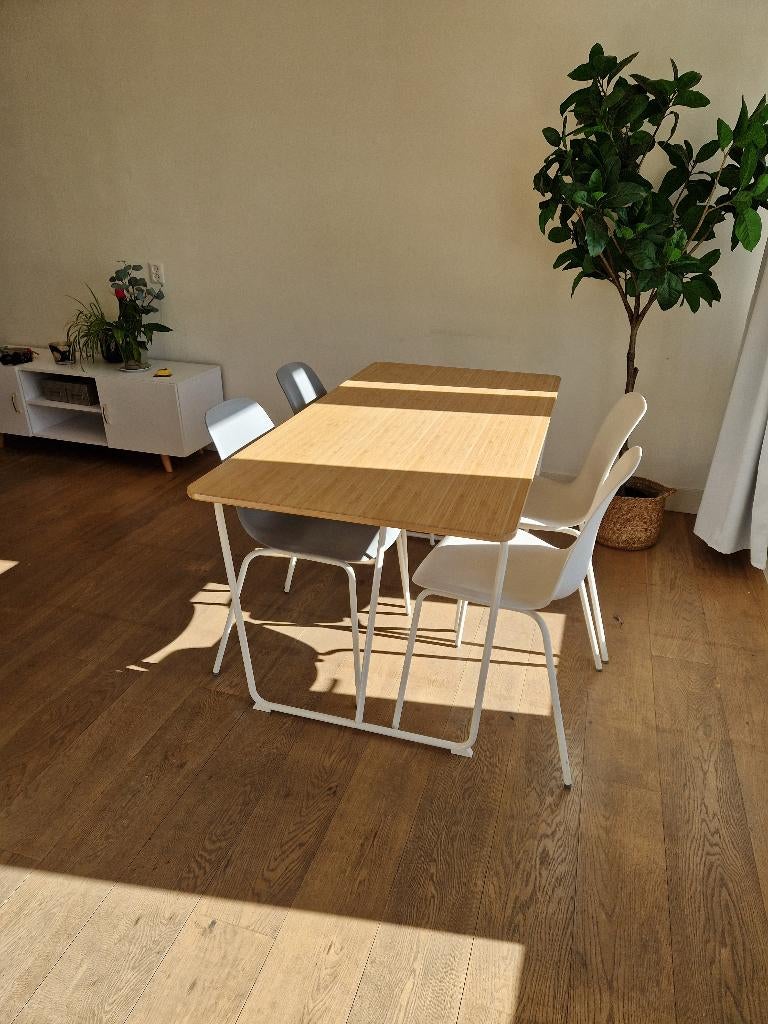IKEA tafel OVRARYD bamboo + 4 stoelen, Ophalen, 100 tot 150 cm, 50 tot 100 cm, Zo goed als nieuw