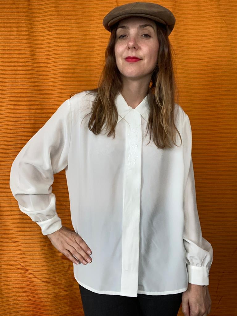 Vintage witte blouse / shirt - embroidery - wit - 42/XL, Hgv, Wit, Hgv, Maat 42/44 (L)