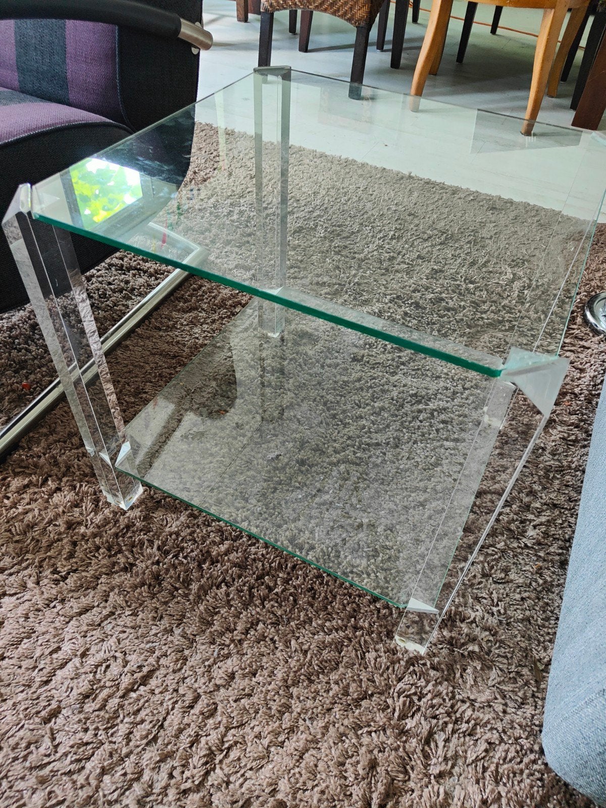 Glazen / perplex bijzettafel met twee niveaus, Minder dan 45 cm, Minder dan 55 cm, Gebruikt, Vierkant