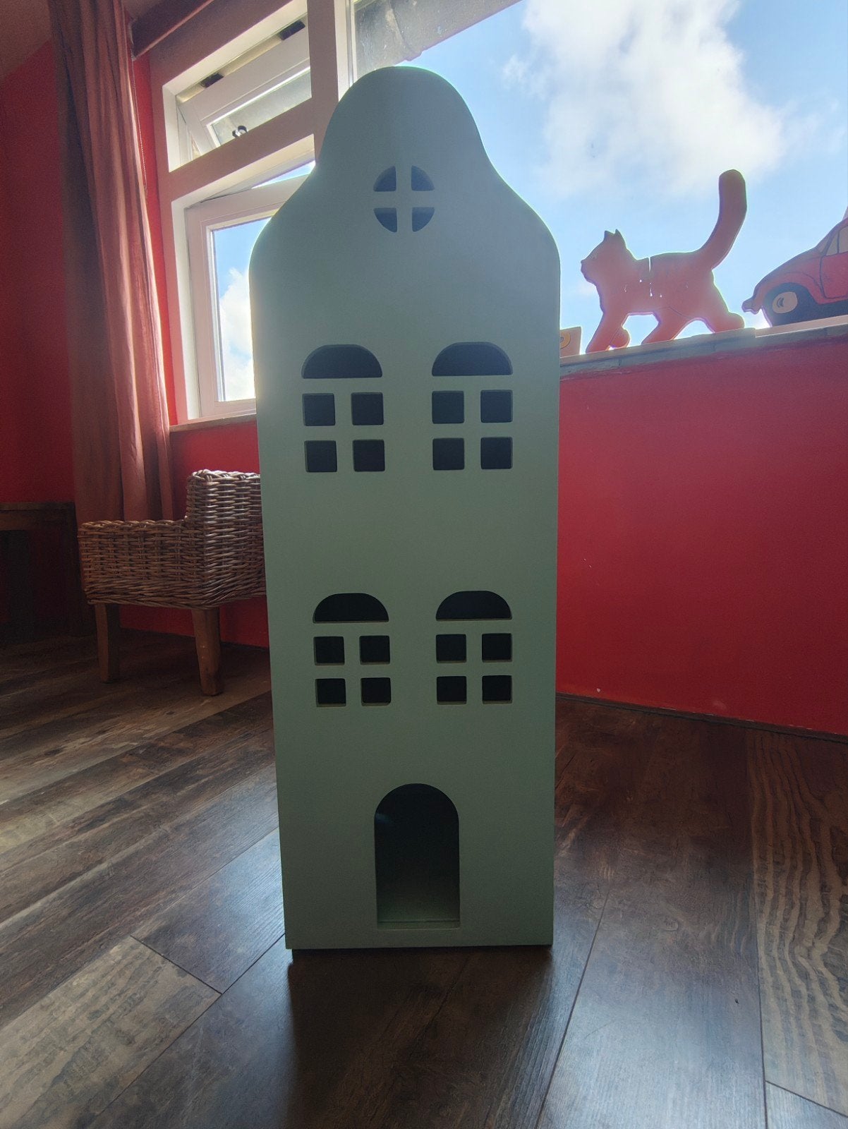 Hema grachtenpand huisje, Blauw, Ophalen, Gebruikt, Wanddecoratie