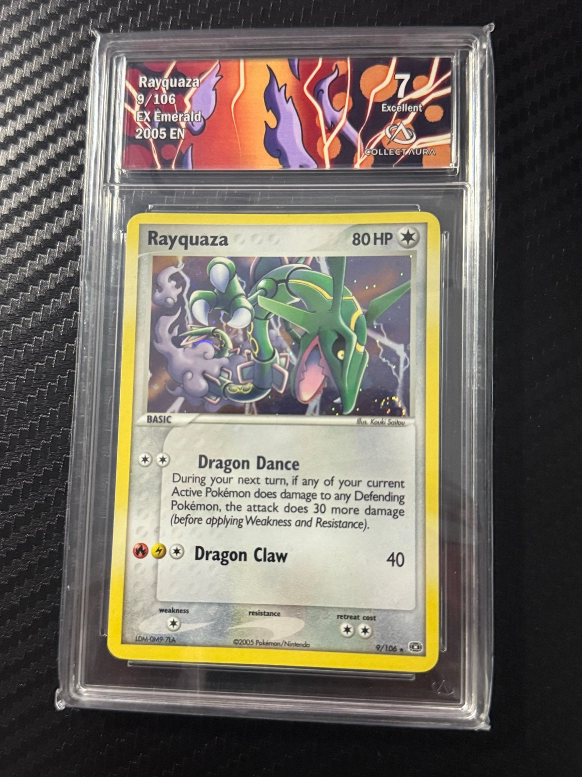 Rayquaza 9/106 EX Emerald 2005 EN - Collectaura Graded 7, Ophalen of Verzenden, Zo goed als nieuw, Losse kaart