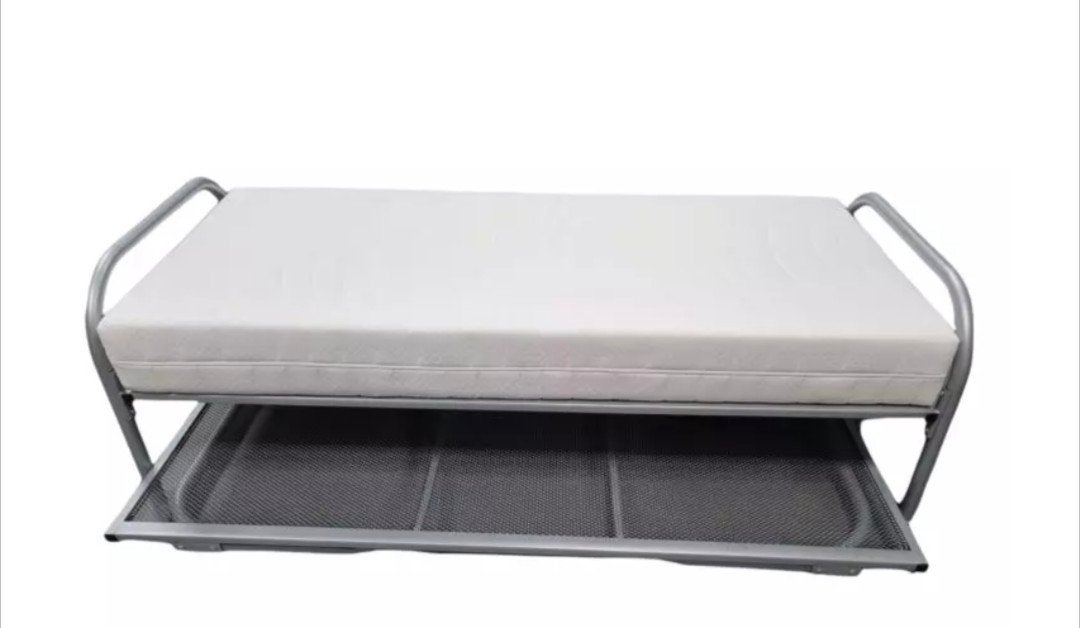 Dubbele divan onderschuifbed logeerbed spiraal, Ophalen, Gebruikt, Eenpersoons, 80 cm