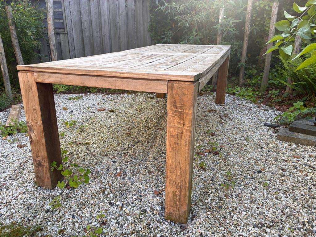 Robuuste Teakhouten Tuintafel - Gebruikt, Ophalen of Verzenden, Gebruikt, Rechthoekig, Teakhout