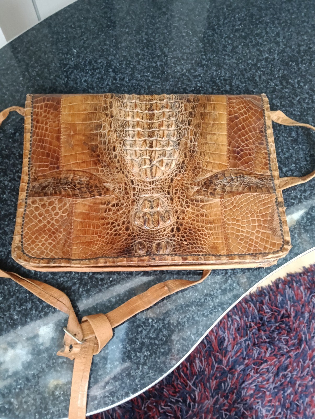 Vintage Krokodillenleren Schoudertas - Handgemaakt, Gebruikt, Bruin, Schoudertasje, Onbekend