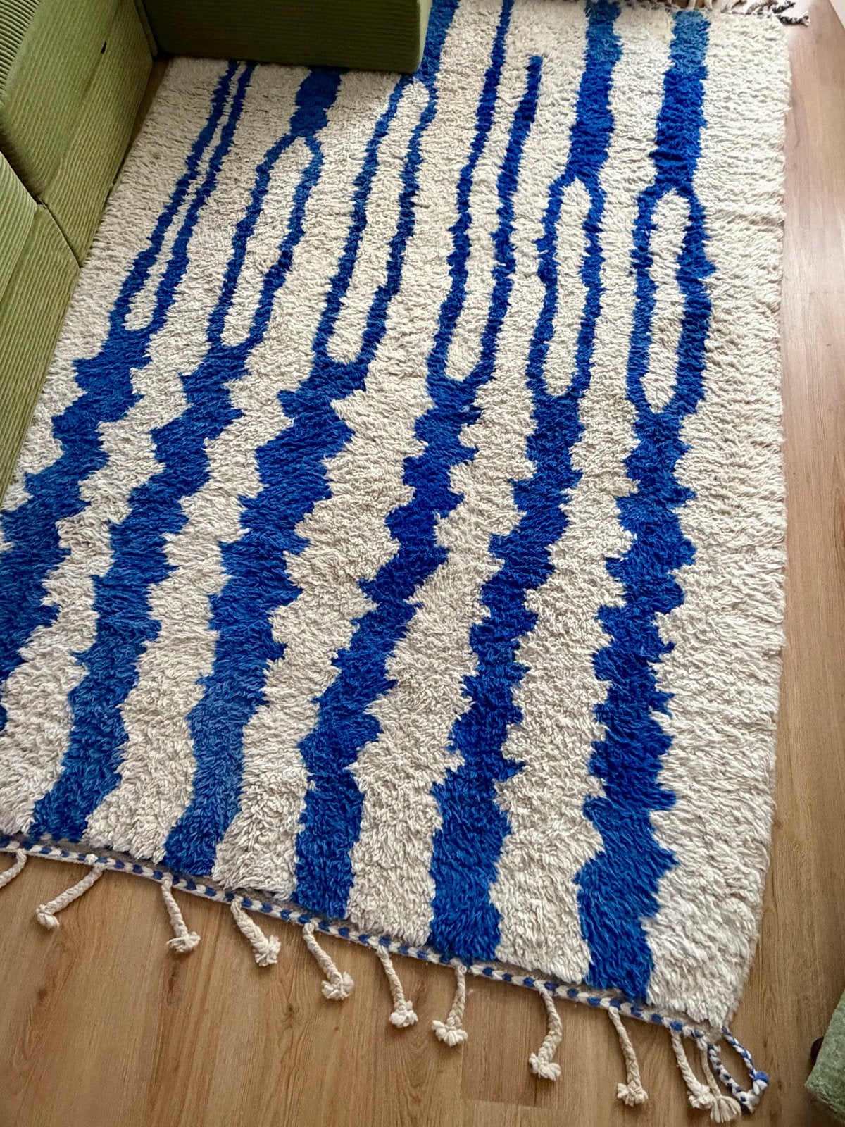 Handgemaakt  Marokkaans wollen tapijt - 160x230 cm, Ophalen, Gebruikt, Blauw, 150 tot 200 cm