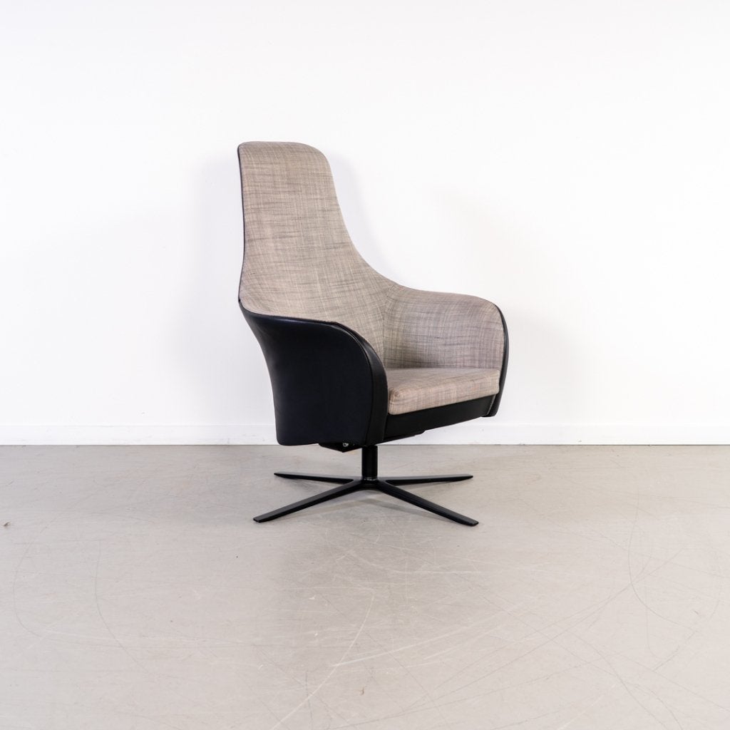Montis Marvin Relaxfauteuil Grijs Stof + Zwart Leer, Niet ingevuld, Zo goed als nieuw, Niet ingevuld, Niet ingevuld