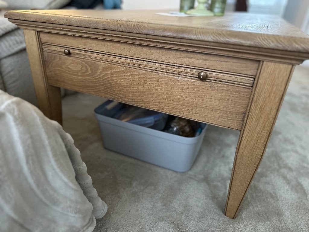 salontafel, Huis en Inrichting, Tafels | Salontafels, Ophalen, Minder dan 50 cm, Eikenhout, Zo goed als nieuw