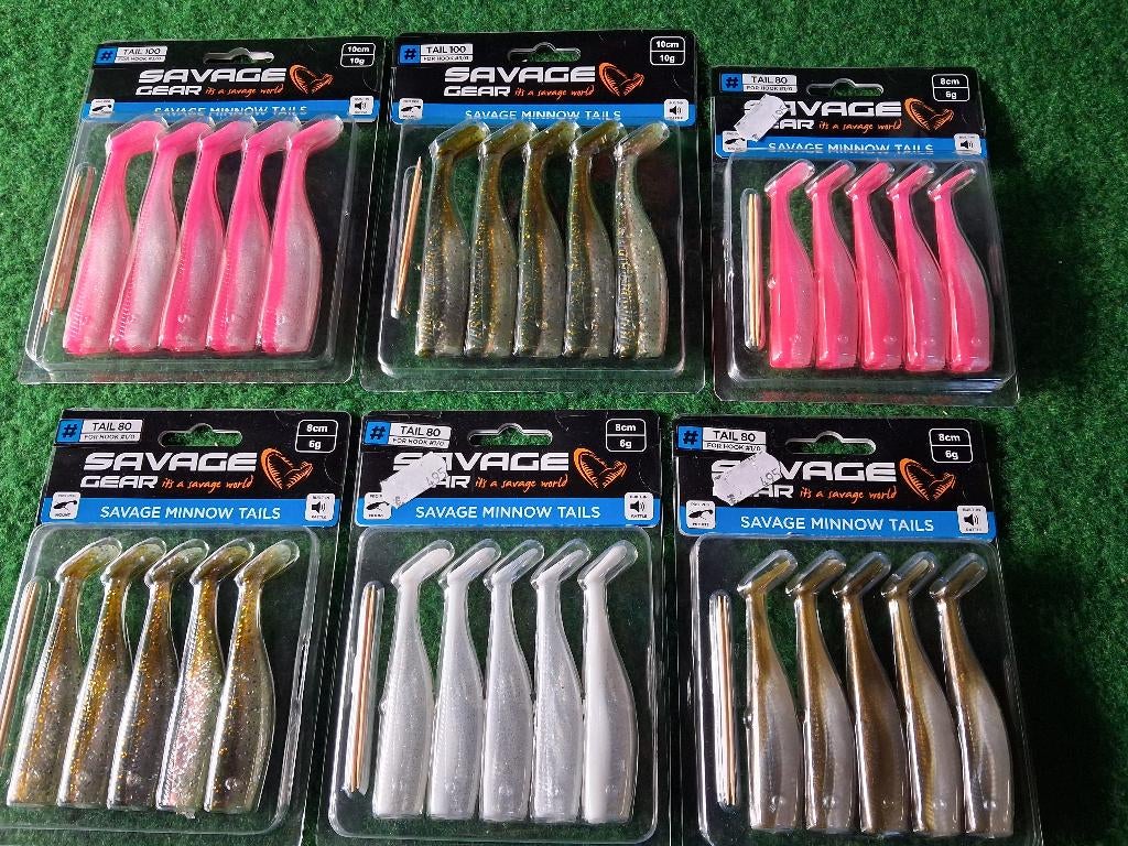 6 verp. Savage Minnow Tails (8 en 10cm) Zeebaars!, Tinstraat, Savage Gear, Nieuw, Ophalen of Verzenden
