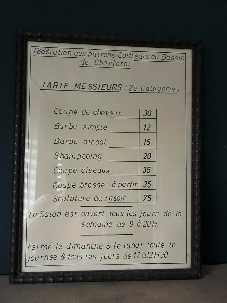 Franse oude lijst uit kapperszaak / barbier jaren 60, Ophalen of Verzenden