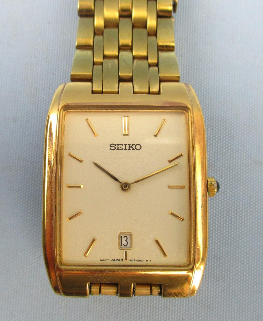 Seiko heren horloge model 7N39-5010 R1  goudkleurige, Gebruikt, Staal, Polshorloge, Ophalen of Verzenden
