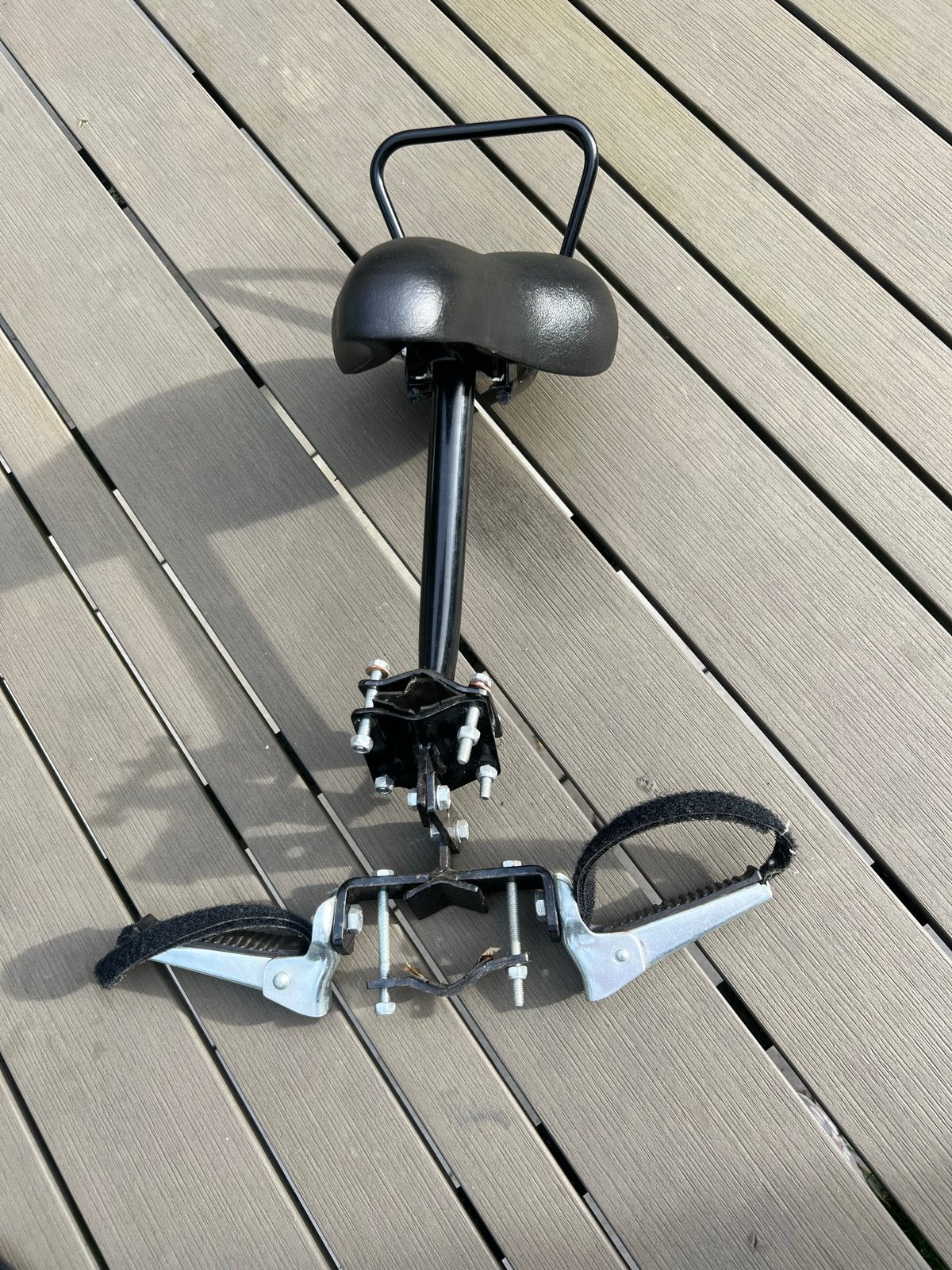 Fietsstoeltje stangzadel, Ophalen of Verzenden, Gebruikt, Voorzitje, Voetsteuntjes