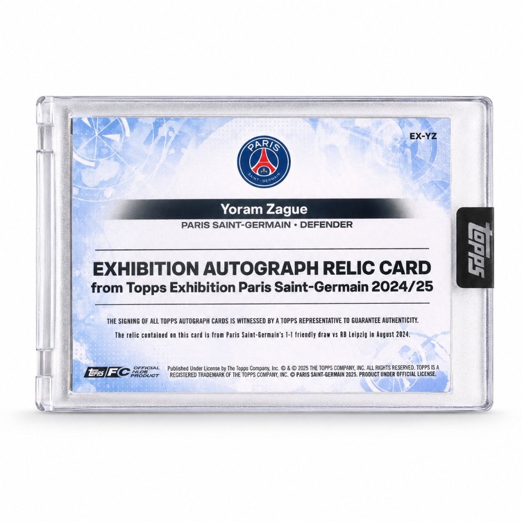 Topps Exhibition PSG 24/25 Yoram Zague Auto Relic /50, Ophalen of Verzenden, Zo goed als nieuw, Buitenlandse clubs, Spelerskaart