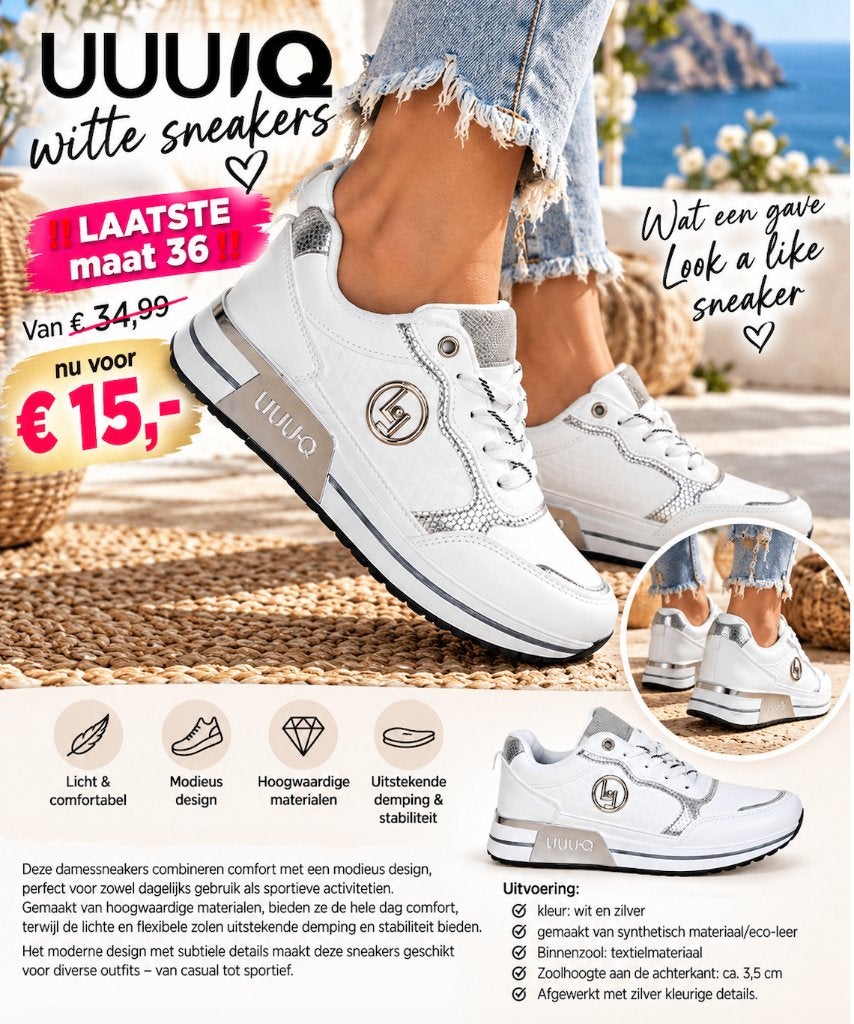Uuuq witte sneakers, ‼️ LAATSTE maat 36 ‼️, Wit, Nieuw, Ophalen of Verzenden, Sneakers of Gympen