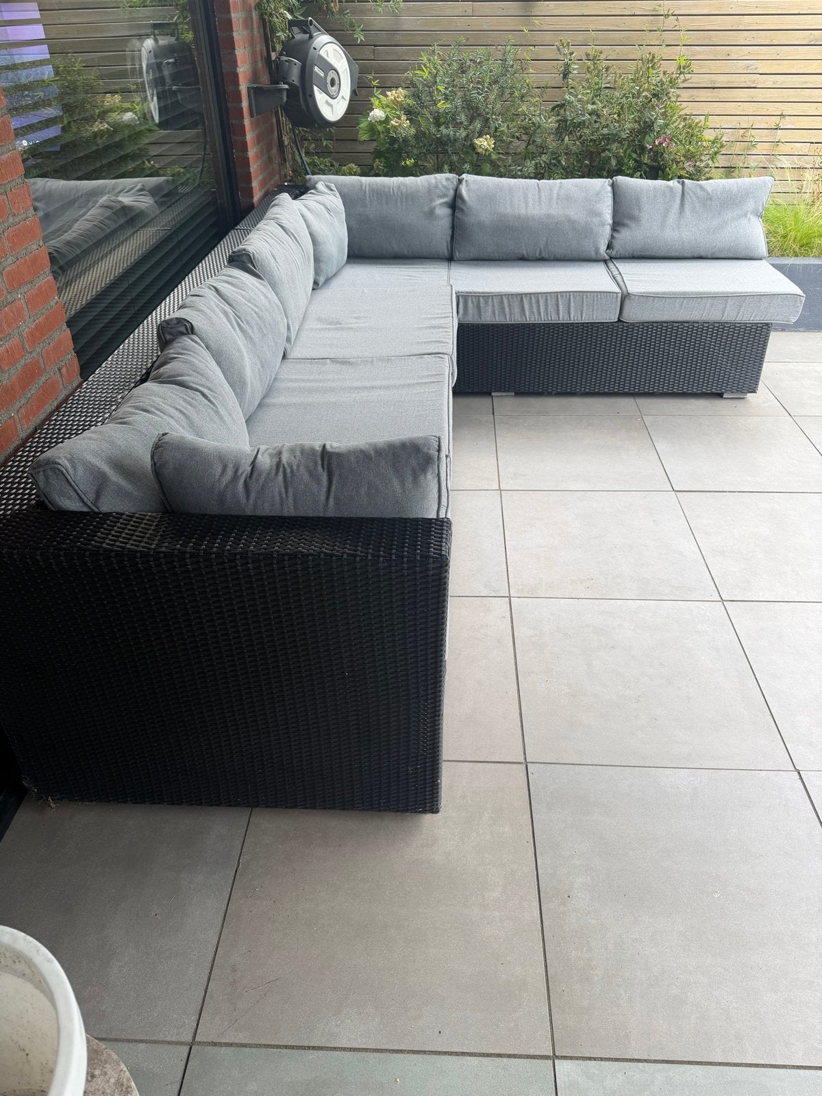 Bellagio loungeset wicker zwart met voetenbankje, Ophalen, Gebruikt, Meer dan 8 zitplaatsen, Loungeset