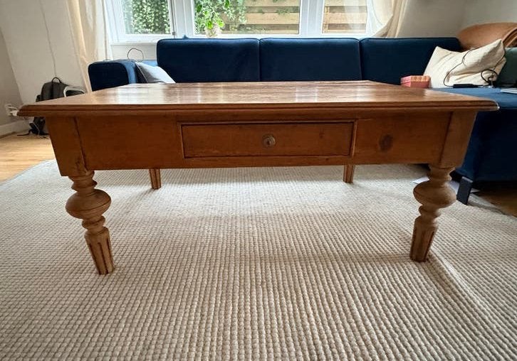 Antieke Salontafel met Lade - Massief Hout, Ophalen