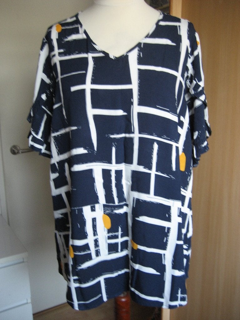 tuniek Studio 46/48 (M) nieuw viscose blauw wit geel, Studio., Blauw, Maat 46/48 (XL) of groter, Nieuw