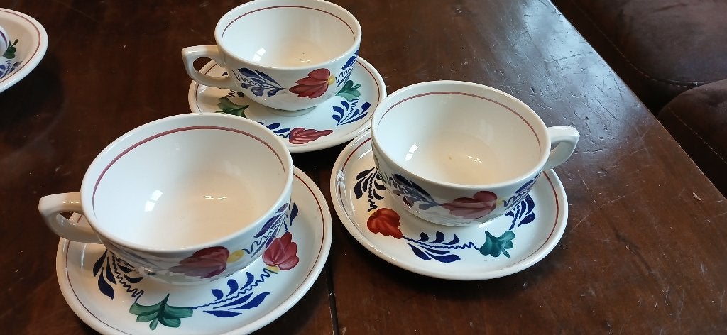 Boerenbont Boch theekopjes met schotels, 3st, Antiek en Kunst, Ophalen of Verzenden