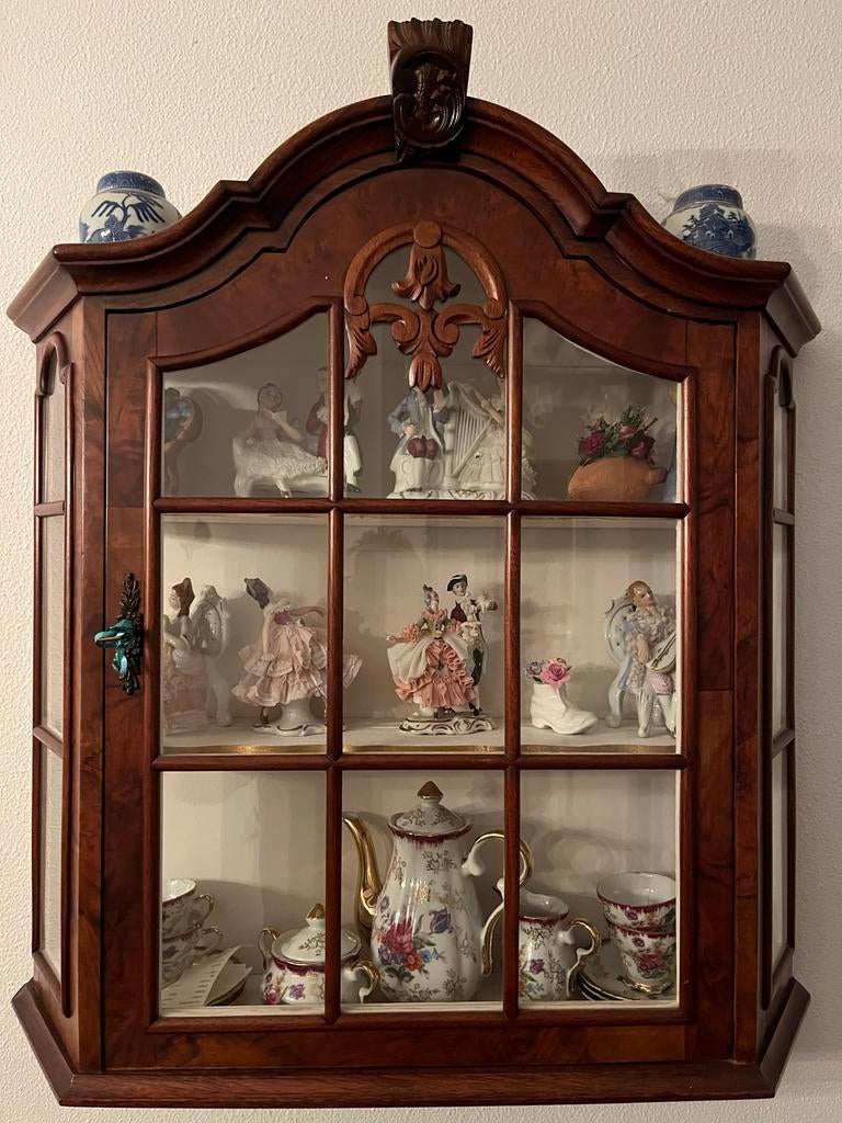 Antieke Houten Vitrinekast - Wandgemonteerde Apothekerskast, Gebruikt, Minder dan 25 cm, Minder dan 100 cm, Overige houtsoorten