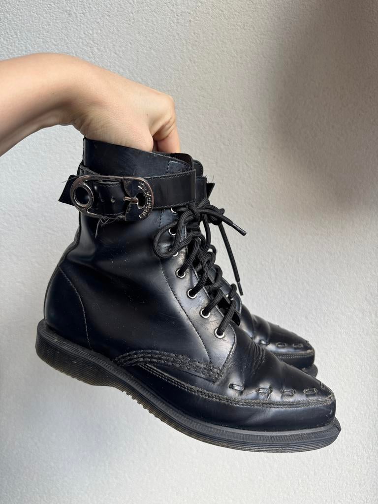 Dr. Martens zwarte lederen creeper boots met gesp, Dr. Martens, Dr. Martens, Zwart, Lage of Enkellaarzen