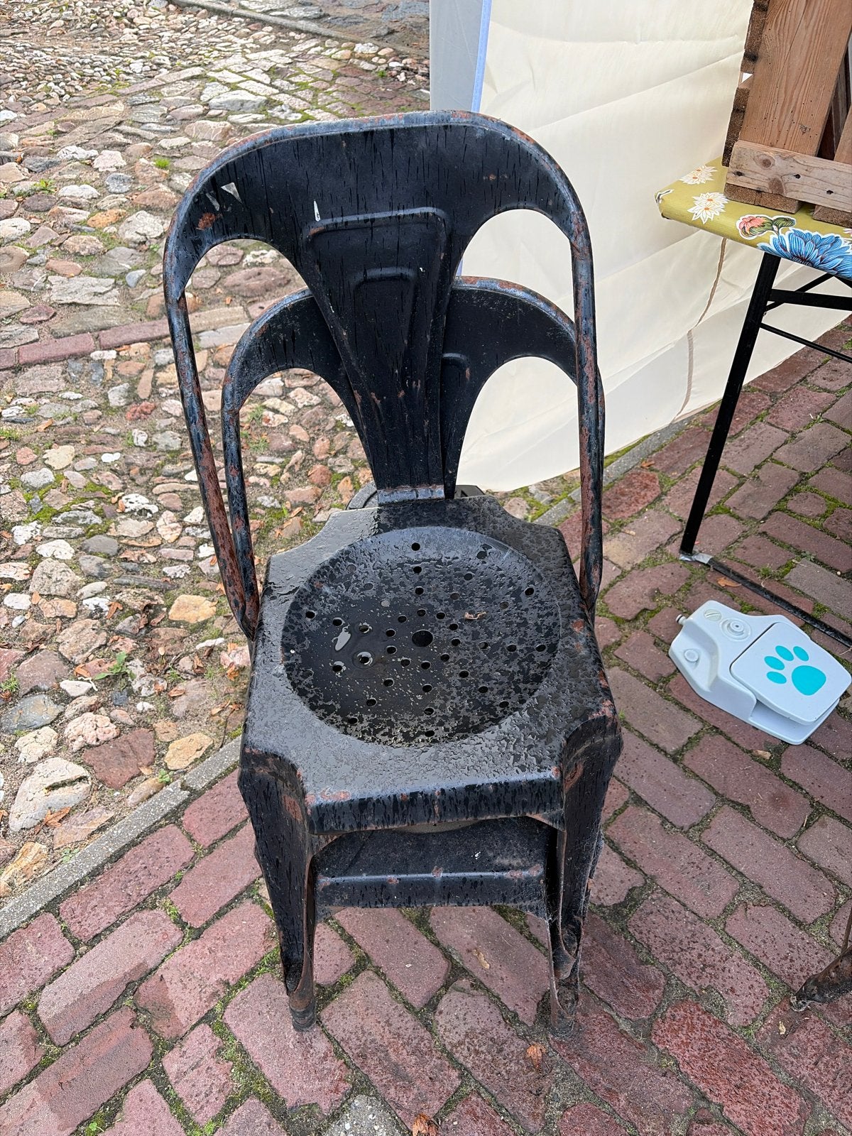 Vintage industriële metalen stoel, Ophalen