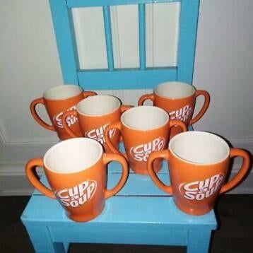 6 mokken CUP A SOUP, orange/wit, 2 oren, Huis en Inrichting, Keuken | Servies, Ophalen, Zo goed als nieuw, Overige stijlen, Kop(pen) en/of Schotel(s)