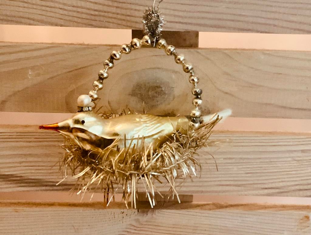 Antiek kerst vogeltje ornament oude kerstversiering, Ophalen of Verzenden