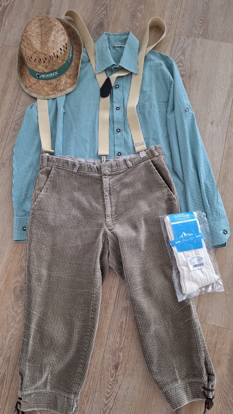 Kuitbroek M hoed kousen overhemd oktoberfeest Tiroler, Ophalen of Verzenden, Gedragen, Maat 48/50 (M)