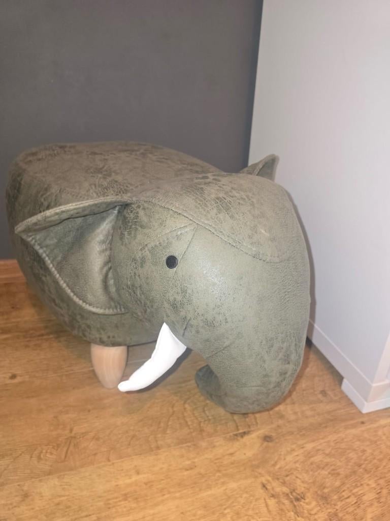 Leuke olifant poef / kruk – groen kunstleer, Ophalen, Minder dan 50 cm, Rond, Minder dan 50 cm