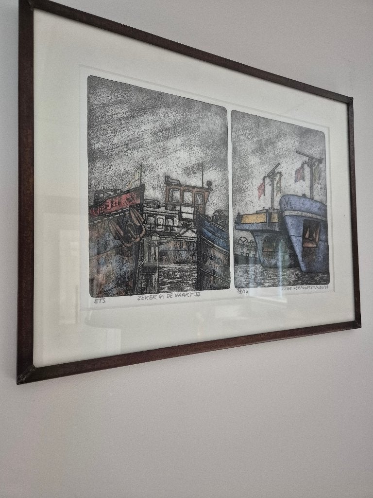 Oscar Verpoorten - Zeker in de vaart III, Antiek en Kunst, Ophalen, Dagelijks leven, Met tekst, 40 cm