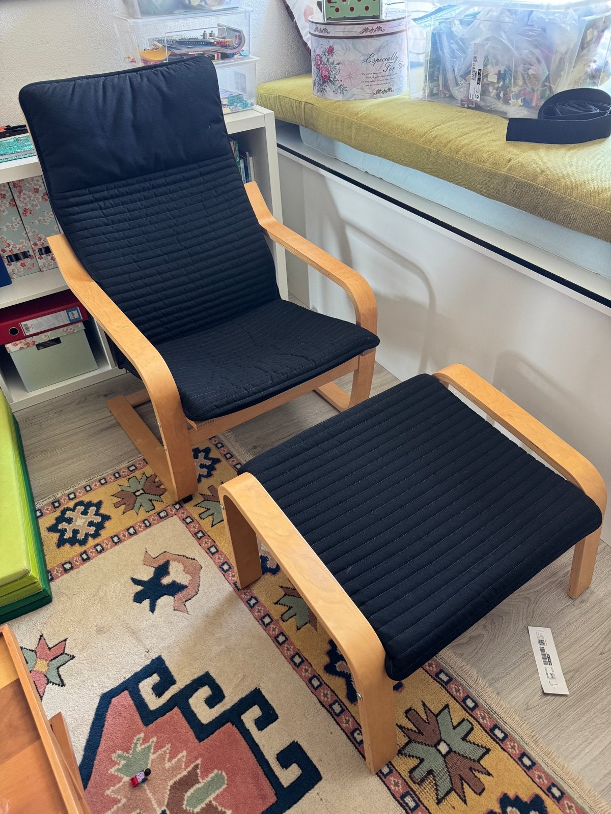 IKEA Poäng set - zwart/hout, Huis en Inrichting, Ophalen, Gebruikt, Zwart, Eén