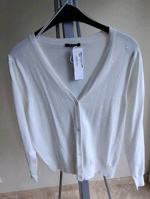 MDH Rosie Cardigan off white met stipjes, maat L, MDH Rosie Cardigan, Wit, Maat 42/44 (L), Nieuw