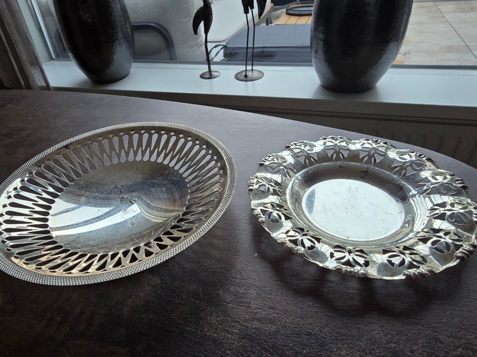 Set van 2 vintage verzilverde petit-four & serveerschaaltjes, Ophalen of Verzenden
