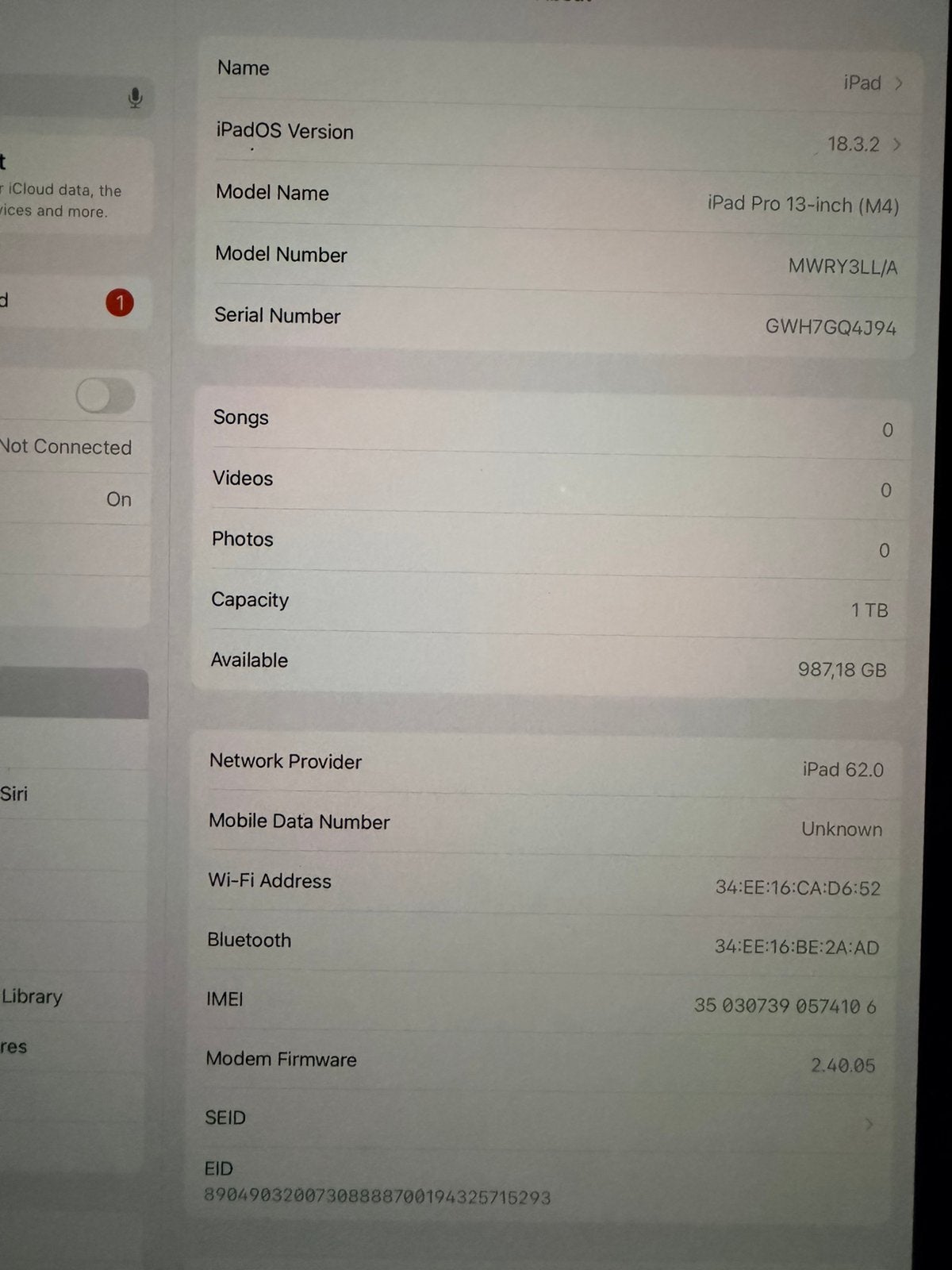 Ipad pro 13 inch M4 1Tb, Ophalen, Apple iPad, Zo goed als nieuw, 1 TB