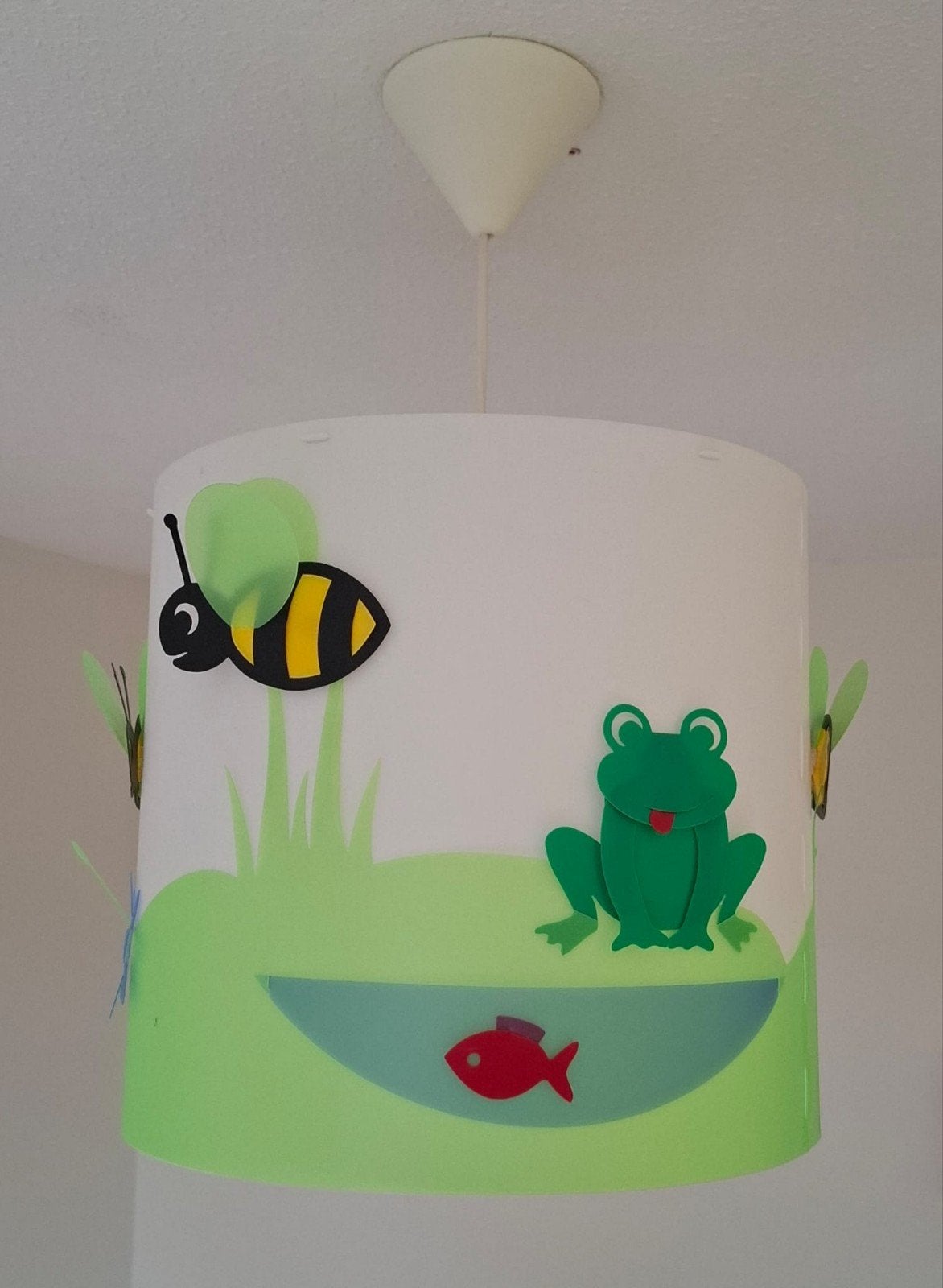 Leuke kinderlamp met kikker, bij en visje, Ophalen, Gebruikt, Kunststof, Meerkleurig