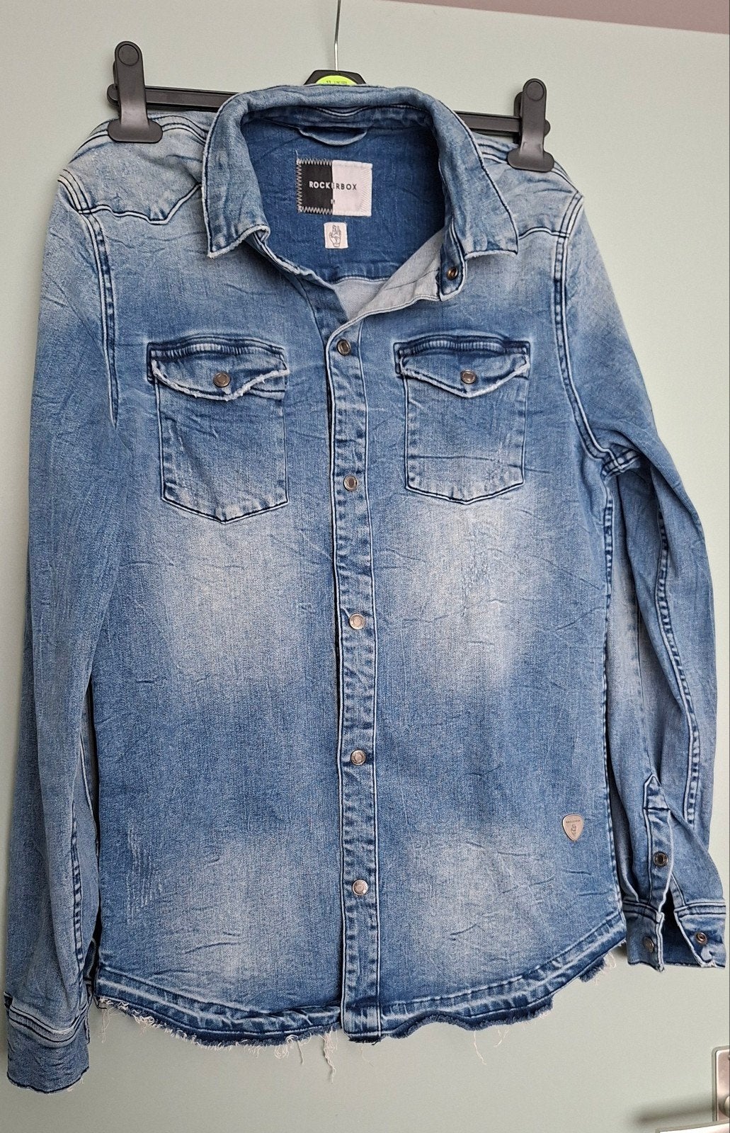 Rockerbox , vintage style strech jeans jack/ overhemd, mt M, Kleding | Heren, Blauw, Zo goed als nieuw, The Sting, Halswijdte 39/40 (M)