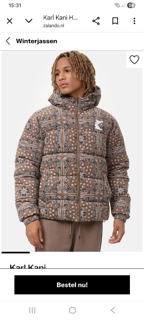 Karl Kani winterjas bruin maat M puffer jas, Bruin, Maat 48/50 (M), Ophalen of Verzenden, Gedragen