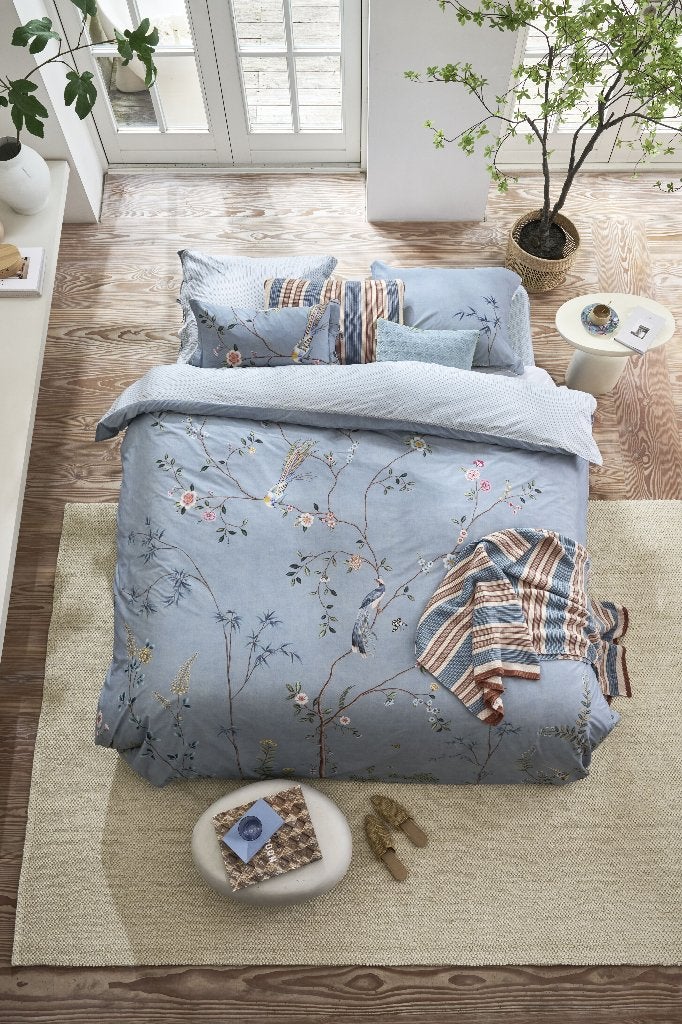 Pip Studio  dekbedovertrek Bamboo Blossom 2pers -50%, Pip Studio, Blauw, Dekbedovertrek, Katoen