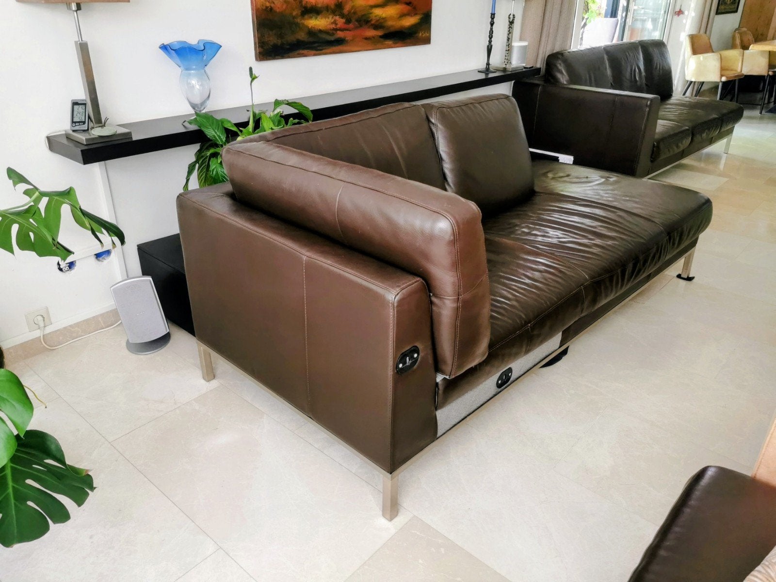 Natuzzi Leren Hoekbankdeel  bruin - Ook als Slaapbank, Ophalen, Gebruikt, 100 tot 125 cm, Tweepersoons