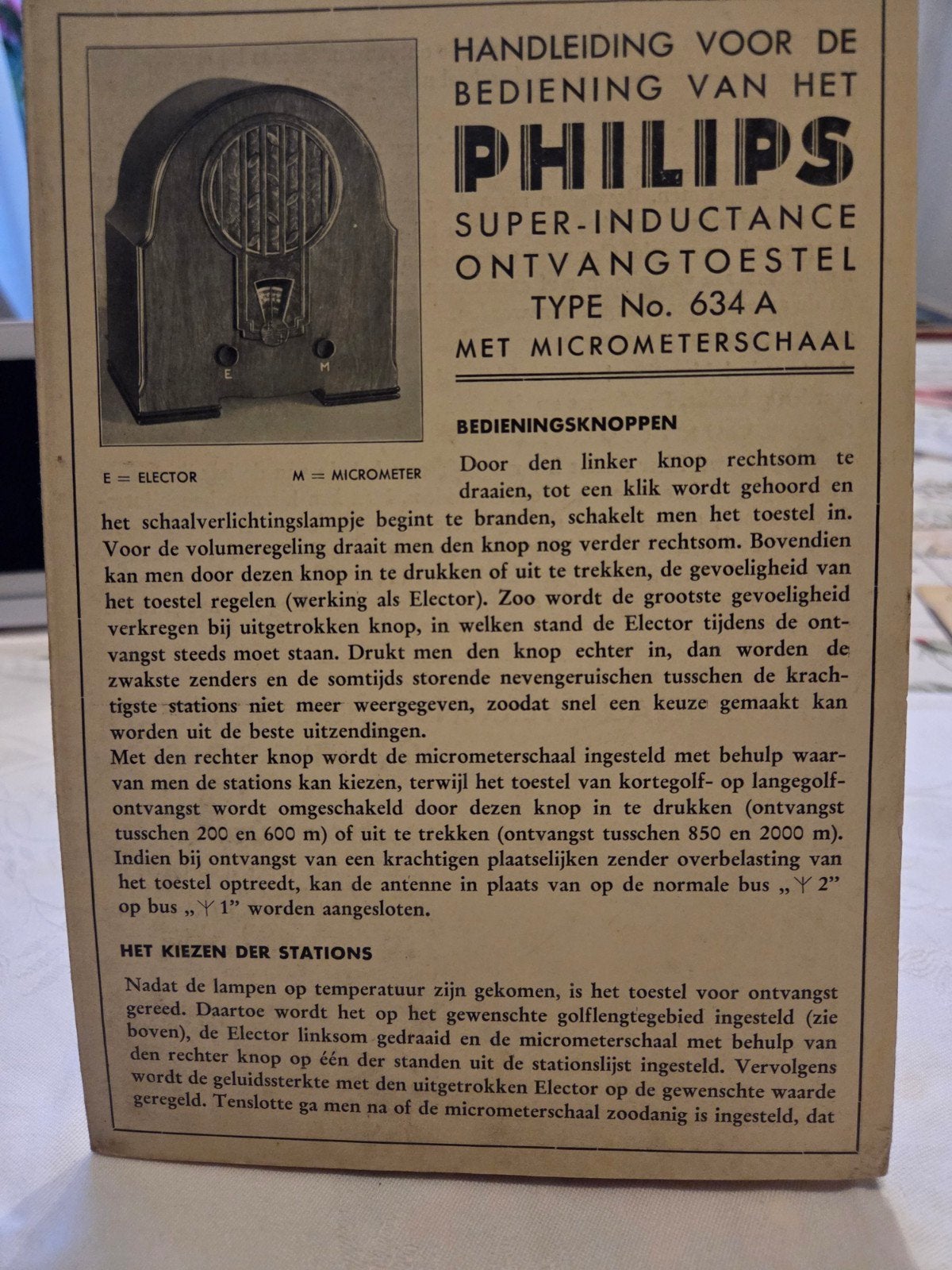 Philips Super-Inductance Ontvangtoestel Type No. 634 A, Ophalen of Verzenden, Gelezen, Overige onderwerpen, Philips