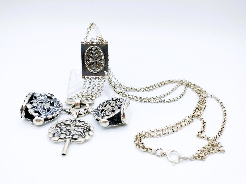 Zilveren heren chatelaine, Fa. Niekerk, Schoonhoven, 41 cm., Verzenden, Zilver